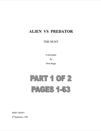 Screenplay: Alien Vs Predator, Part 1 of 2.